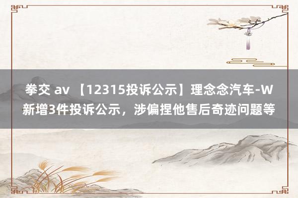 拳交 av 【12315投诉公示】理念念汽车-W新增3件投诉公示，涉偏捏他售后奇迹问题等