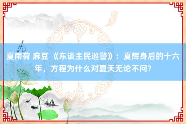 夏雨荷 麻豆 《东谈主民巡警》：夏辉身后的十六年，方程为什么对夏天无论不问？