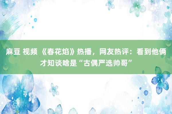 麻豆 视频 《春花焰》热播，网友热评：看到他俩才知谈啥是“古偶严选帅哥”