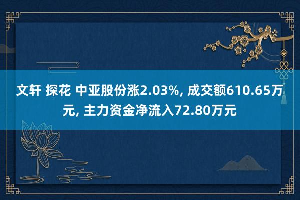 文轩 探花 中亚股份涨2.03%， 成交额610.65万元， 主力资金净流入72.80万元